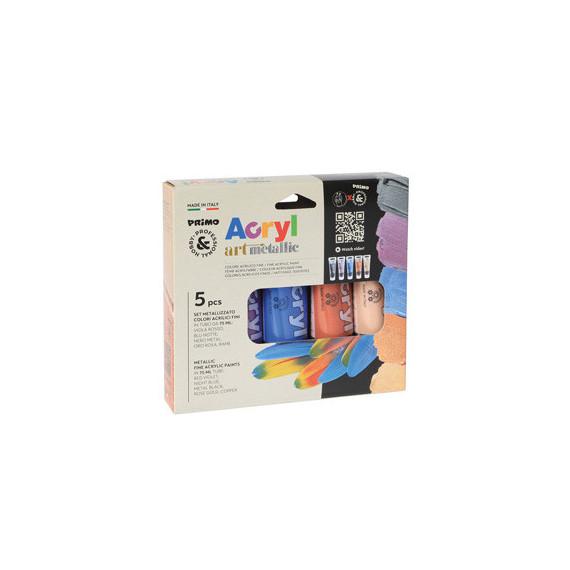 Colori Acryl - 75 ml - colori metal assortiti - Primo - astuccio 5 colori