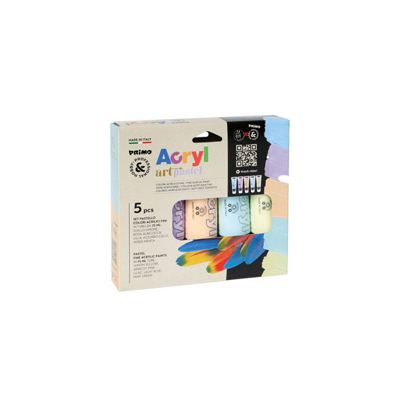 Colori Acryl - 75 ml - colori pastel assortiti - Primo - astuccio 5 colori