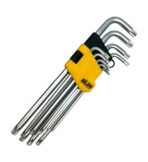 Set Chiavi a Brugola Torx Lunghe professionali Blim BL0347 9 Pz acciaio al cromo vanadio temperato misura da T10 a T50 Set Chiavi a Brugola Torx Lunghe professionali Blim BL0347 9 Pz acciaio al cromo vanadio temperato misura da T10 a T50
