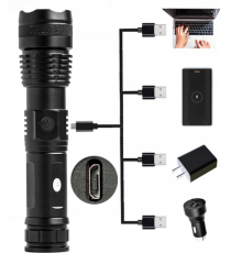 Torcia a LED XHP50 Torcia tattica USB ricaricabile Impermeabile da Campeggio in alluminio - 1500lm - illuminazione fino a 300mt