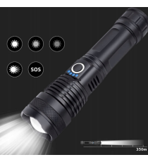 Torcia a LED XHP50 Torcia tattica USB ricaricabile Impermeabile da Campeggio in alluminio - 1500lm - illuminazione fino a 300mt