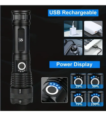 Torcia a LED XHP50 Torcia tattica USB ricaricabile Impermeabile da Campeggio in alluminio - 1500lm - illuminazione fino a 300mt
