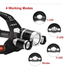 Torcia lampada da testa led frontale CREE 1 - 1000 lumen - 4 modi illuminazione - con luce posteriore-2 batterie da 2200mAh Torcia lampada da testa led frontale CREE 1 - 1000 lumen - 4 modi illuminazione - con luce posteriore-2 batterie da 2200mAh