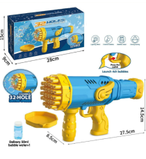 Pistola spara bolle, mitragliatrice per bolle a batterie - misura 14,5cmx8,5cmx27,5cm bottiglia di sapone inclusa,32 fori e luci