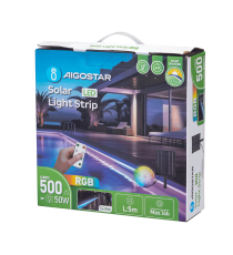 Striscia led solare 5mt + 2mt cavo RGB 50W 500lumen IP65 da esterno - 30 LEDs/m 505 (3.2V/150mA) durata max. 14h