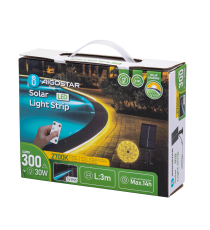 Striscia led solare 3mt + 2mt cavo 2700K Luce calda 30W 300lumen IP65 da esterno - 60 LEDs/m 2835 (3.2V/150mA) durata max. 14h Striscia led solare 3mt + 2mt cavo 2700K Luce calda 30W 300lumen IP65 da esterno - 60 LEDs/m 2835 (3.2V/150mA) durata max. 14h