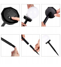 Kit 3pz lampada solare da giardino Sfera solare LED bianca misura D10cm*H36cm - IP65 - con pannello solare durata min. 8h