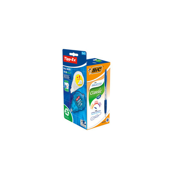 Penna a scatto Atlantis Classic Bic blu + correttore Tipp-Ex - promo box 12 + 1 pezzi