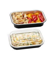 Contenitore alluminio stirato - c/ coperchio R-PET - 2 porzioni - 22 x 15 x 4,4 cm - Cuki Professional - conf. 25 pezzi