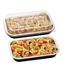 Contenitore alluminio stirato - c/coperchio R-PET - 4 porzioni - 26,5 x 16,2 x 3,7 cm - Cuki Professional - conf. 25 pez