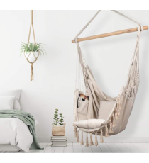 Poltrona sospesa brasiliana beige 100x130cm, portata max 150kg, amaca,altalena, dondolo da giardino, resistente di alta qualità!