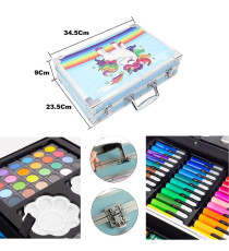 Set artistico per bambini con valigia 145pz Stationery set unicorno blu,pastelli,pennarelli,acquerelli,acrilici,pennelli e altro