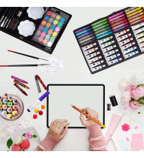 Set artistico per bambini con valigia 145pz Stationery set unicorno blu,pastelli,pennarelli,acquerelli,acrilici,pennelli e altro