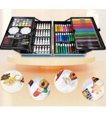 Set artistico per bambini con valigia 145pz Stationery set unicorno rosa,pastelli,pennarelli,acquerelli,acrilici,pennelli e altr