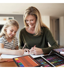 Set artistico per bambini con valigia 145pz Stationery set unicorno rosa,pastelli,pennarelli,acquerelli,acrilici,pennelli e altr