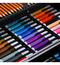 Set artistico per bambini con valigia 145pz Stationery set unicorno rosa,pastelli,pennarelli,acquerelli,acrilici,pennelli e altr