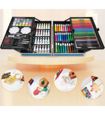 Set artistico per bambini con valigia 145pz Stationery set unicorno rosa,pastelli,pennarelli,acquerelli,acrilici,pennelli e altr