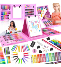 Set artistico per bambini 208pz Stationery set pink,pastelli,pennarelli,acquerelli,colla,pennelli,matite,gomme,fogli e altro