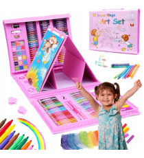 Set artistico per bambini 208pz Stationery set pink,pastelli,pennarelli,acquerelli,colla,pennelli,matite,gomme,fogli e altro