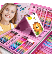 Set artistico per bambini 208pz Stationery set pink,pastelli,pennarelli,acquerelli,colla,pennelli,matite,gomme,fogli e altro