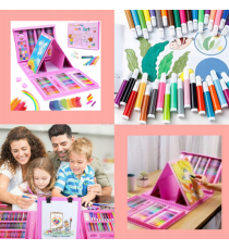 Set artistico per bambini 208pz Stationery set pink,pastelli,pennarelli,acquerelli,colla,pennelli,matite,gomme,fogli e altro