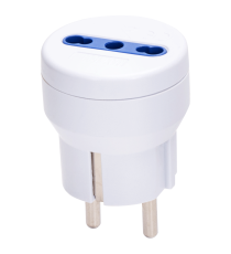 Adattatore rotondo a 1 via 16A bianco con spina 16A 250V, presa 16A 250V~ 1-WAY P17/11 max 1500W Adattatore rotondo a 1 via 16A bianco con spina 16A 250V, presa 16A 250V~ 1-WAY P17/11 max 1500W