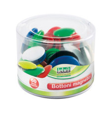 Bottoni magnetici tondi - misure e colori assortiti - Lebez - barattolo da 60 pezzi Bottoni magnetici tondi - misure e colori assortiti - Lebez - barattolo da 60 pezzi