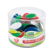 Bottoni magnetici tondi - misure e colori assortiti - Lebez - barattolo da 60 pezzi Bottoni magnetici tondi - misure e colori assortiti - Lebez - barattolo da 60 pezzi
