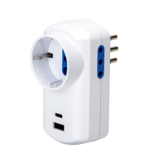 Adattatore italiano a 3 posti con 1 porta USB-A e USB-C type-c 3.1 presa:10A 2-WAY P11&1 WAY P30  spina:10A 250V S11 Adattatore italiano a 3 posti con 1 porta USB-A e USB-C type-c 3.1 presa:10A 2-WAY P11&1 WAY P30  spina:10A 250V S11