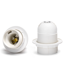 Portalampada E27 in plastica con terminale a molla, filettato, bianco spina: 4A 250V T210 Misura:58x60.3mm Portalampada E27 in plastica con terminale a molla, filettato, bianco spina: 4A 250V T210 Misura:58x60.3mm