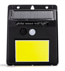 Applique LED COB solare con sensore di movimento nera 1.1W 130lumen 6500K Luce fredda IP65 lampada L96xW124xH48mm Applique LED COB solare con sensore di movimento nera 1.1W 130lumen 6500K Luce fredda IP65 lampada L96xW124xH48mm