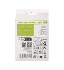 Applique LED COB solare con sensore di movimento nera 1.1W 130lumen 6500K Luce fredda IP65 lampada L96xW124xH48mm Applique LED COB solare con sensore di movimento nera 1.1W 130lumen 6500K Luce fredda IP65 lampada L96xW124xH48mm