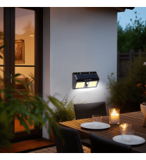 Applique LED COB solare con sensore di movimento nera 1.5W 200lumen 6500K Luce fredda IP65 lampada L192xW43xH115mm Applique LED COB solare con sensore di movimento nera 1.5W 200lumen 6500K Luce fredda IP65 lampada L192xW43xH115mm
