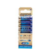 Batteria alcalina stilo AA LR6 1.5V 8pz alta qualità, di grande durata - Senza mercurio e rispettoso dell'ambiente