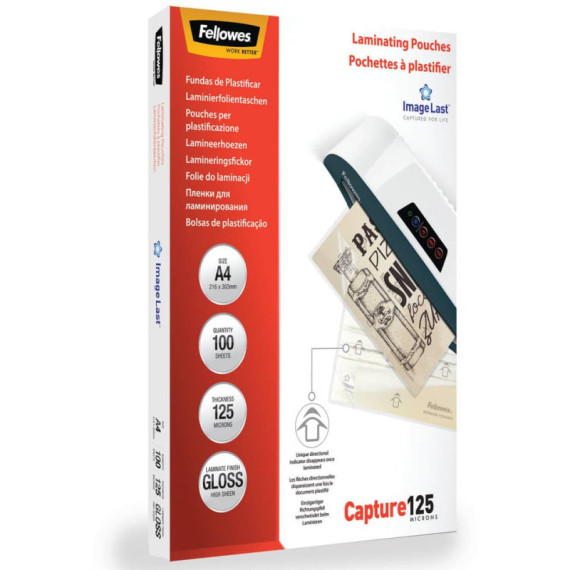 Pouches per plastificatrici Fellowes ImageLast Capture125 finitura lucida - 2x125 µm - A4 - Conf. 100 pezzi 5307407