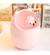 Mini cestino da scrivania arancione,coperchio a ribalta,design animaletto,gettacarte in plastica piccolo e simpatico da tavolo