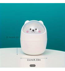 Mini cestino da scrivania arancione,coperchio a ribalta,design animaletto,gettacarte in plastica piccolo e simpatico da tavolo