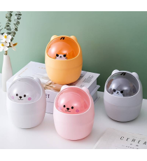 Mini cestino da scrivania arancione,coperchio a ribalta,design animaletto,gettacarte in plastica piccolo e simpatico da tavolo