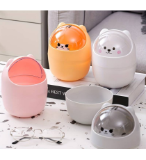 Mini cestino da scrivania arancione,coperchio a ribalta,design animaletto,gettacarte in plastica piccolo e simpatico da tavolo