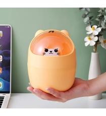 Mini cestino da scrivania arancione,coperchio a ribalta,design animaletto,gettacarte in plastica piccolo e simpatico da tavolo