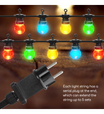 Catena luminosa led a basso voltaggio 10 lampadine colorate 6W 8mt,2700K,collegabile in serie,con ganci,IP44 da esterno, Catena luminosa led a basso voltaggio 10 lampadine colorate 6W 8mt,2700K,collegabile in serie,con ganci,IP44 da esterno,