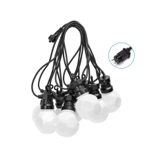 Catena luminosa led a basso voltaggio 10 lampadine bianche 7,5W 8mt,3000K,collegabile in serie,con ganci,IP44 da esterno, Catena luminosa led a basso voltaggio 10 lampadine bianche 7,5W 8mt,3000K,collegabile in serie,con ganci,IP44 da esterno,