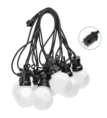 Catena luminosa led a basso voltaggio 10 lampadine bianche 7,5W 8mt,3000K,collegabile in serie,con ganci,IP44 da esterno, Catena luminosa led a basso voltaggio 10 lampadine bianche 7,5W 8mt,3000K,collegabile in serie,con ganci,IP44 da esterno,