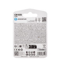 Batteria a bottone CR1025 3V 2pz al Litio - alta qualità, di grande durata - Dimensioni: L10xW10xH2.5mm