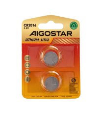 Batteria a bottone CR2016 3V 2pz al Litio - alta qualità, di grande durata - Dimensioni: L20xW20xH1.6mm