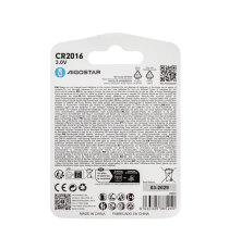 Batteria a bottone CR2016 3V 2pz al Litio - alta qualità, di grande durata - Dimensioni: L20xW20xH1.6mm