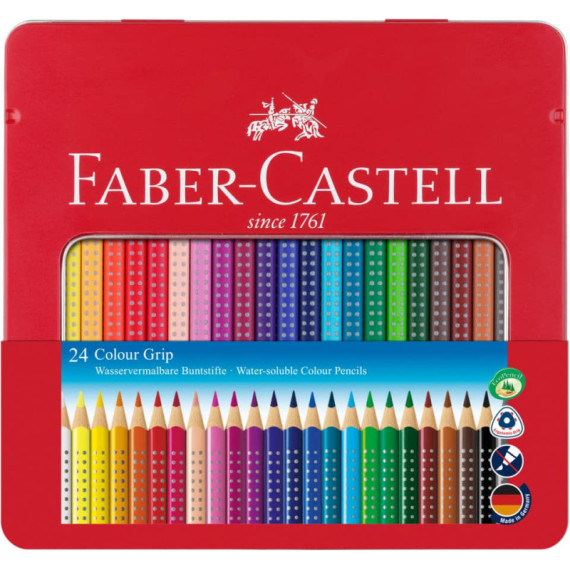 Matite colorate Faber-Castell Colour Grip  assortiti astuccio di metallo da 24 - 112423