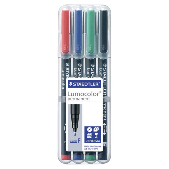 Penne a punta sintetica Staedtler Lumocolor permanent pen 318 F assortiti astuccio da 4 pezzi - 318 WP4