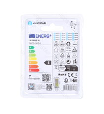 Lampadina led E14 7W attacco E14 770 lumen luce calda 3000K, D19xH71 mm CRI 80+ Equivalenza incandescente: 58W Lampadina led E14 7W attacco E14 770 lumen luce calda 3000K, D19xH71 mm CRI 80+ Equivalenza incandescente: 58W
