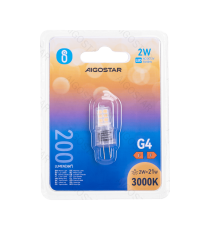 Lampadina Led G4 2W 200 lumen luce calda 3000K Dimensioni:D13xH37mm Equivalenza incandescente:21W Angolo illuminazione 360
